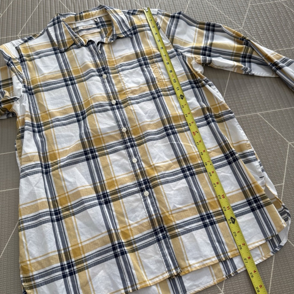 Barbour Women's Newton Button‎ Down Sz 10 White Yellow Nova Check Relaxed Fit - Picture 8 of 8